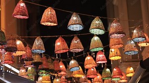 Colored lanterns on the background of the black night sky