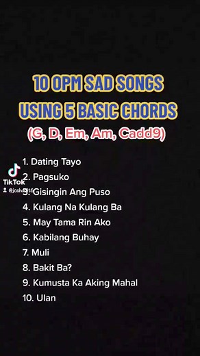 26K views · 83 reactions | 10 Opm Sad Songs Using 5 Basic Chords #guitarchordsandlyrics #guitarchordsandlyrics #shortsreels #shortsvideos #guitarist #guitarlesson | Guitar Chords and Lyrics | Facebook