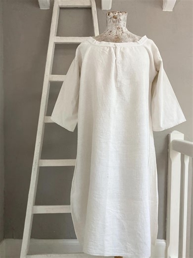 19th Century Rustic French Handloomed Hemp and Linen Nightdress