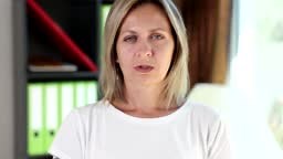 Closeup funny woman showing fish face comic duck grimace with pouting...