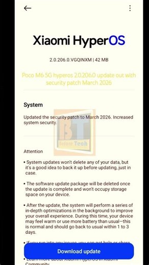 xiaomi hyper OS 2.0.206.0 update out for poco M6 5G with March 2026 security patch|#hyper_OS
