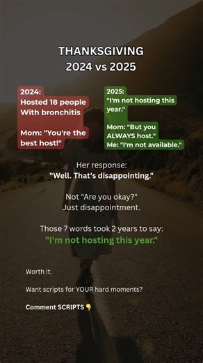 Recovering People-Pleaser | "I'm not hosting this year." Seven words that took me two years to say. --- Last Thanksgiving: Hosted 18 people with bronchitis. This... | Instagram
