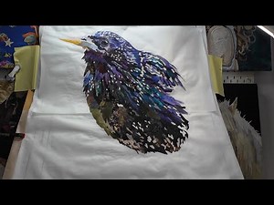 Creating a Large Fabric Collage Starling | 34 x 34 Inch Bird Artwork (Start to Finish)