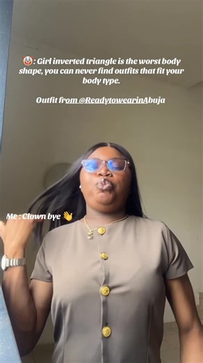 FavourIzebhijie on Instagram: "🤡: Girl inverted triangle is the worst body shape, you can never find outfits that fit your body type. Outfit from @penielsfitrtw Nails by @maria_the_nail_tech_ #fypage #invertedtriangle #fashion #fyp #pcos #grwm #corporate #ootd"