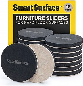 Hard Surface Reusable Furniture Felt Sliders 3-1/2” Round 16-Pack in Resealable Bag by Smart Surface