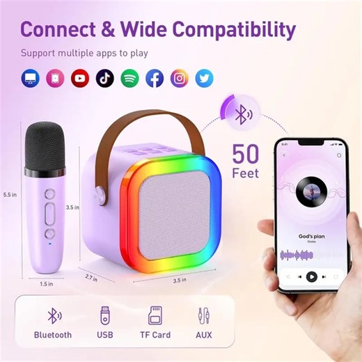 Throwing a solo concert at home? This mini karaoke microphone will turn you into a superstar in seconds! 🎤 🔥 Just inflated it at a party! This mini karaoke set includes: ✨ Dual wireless microphones with super professional reverb effects ✨ Bluetooth connectivity TF card playback, compatible with all music apps ✨ Portable design, perfect for travel and picnics ✨ Built-in speaker with 360° panoramic view 🎯 Limited-time offer: The first 50 orders will receive a gift pack of popular English playli
