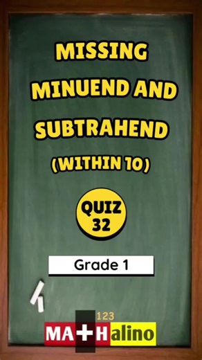 Minuend and Subtrahend Quiz for Grade 1 Math