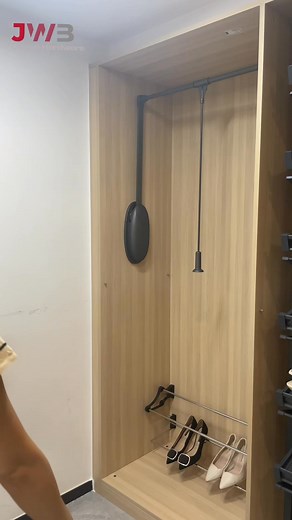 2.2K views | Long dresses always dragging on the floor? Our Wardrobe Lift makes it easy — pull it down, hang your dress neatly, and lift it back up without wrinkles or mess.Perfect for maximizing the top space in your closet! Watch how it works in the video#WardrobeLift #ClosetStorage #ClosetDesign #JWBClosetHardware | JWB Closet Hardware | Facebook