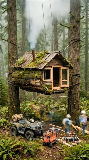 Epic Tree Log House Build in the Forest | Cinematic Treehouse Transformation 🌲🏡#shorts