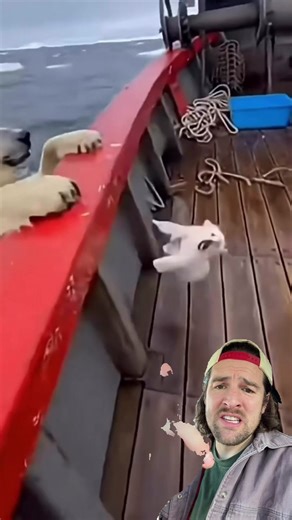 A polar bear mother in Alaska sacrificed her own life to save the life of her baby cub #bear #polarbear #alaska #ocean #fyp