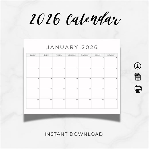 2026 Printable Calendar PDF | Minimalist Monthly Planner | Landscape Letter Size 11x8.5 | Instant Digital Download - Etsy Canada