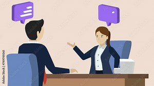 Job interview, business discussion meeting or recruitment manager, candidate answer question, hiring concept, animated footage of businessman answering questions in a job interview.