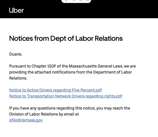 A message from Uber regarding the union
