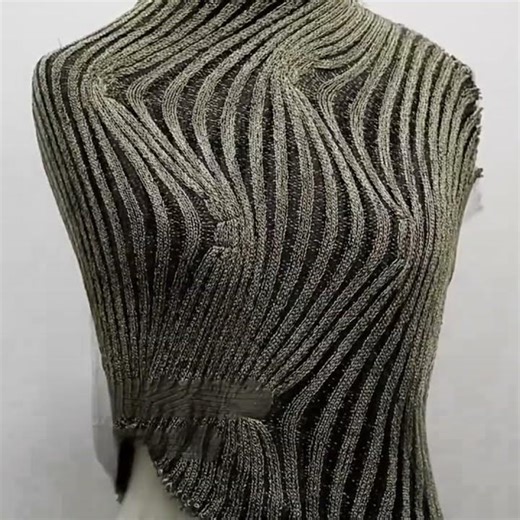 Heat-Sculpting Knit Fabric: Wool Rib Knit with Metallic Thread, 3D Moldable for Designer Fashion