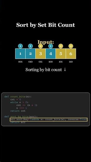 Coding Problem - Sort by Set Bit Count Explained in 60 Seconds