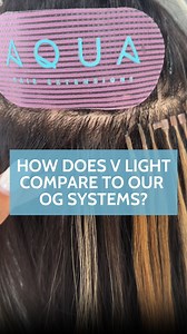 ✨V LIGHT FACE OFF✨ Check out how our V Light application method stacks up to our OG extension systems! For super fine spots & density fill ins, V Light extensions can help you perfectly match your client’s density 🫶🏼Check out all of our upcoming V Light classes at our link in bio 🔗 #vlight #vlights #hairextensions #hairstylist #haireducation #hairextensionspecialist #hairstyle #hairsalon | Aqua Hair Extensions