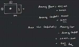 A floor is 5 m long and 4 m wide. A square carpet of sides 3 m ... | Filo