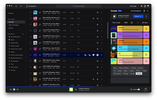 Splice Create uses AI to find samples that work with any loop that catches your ear