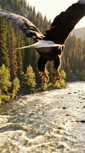 eagle flying river