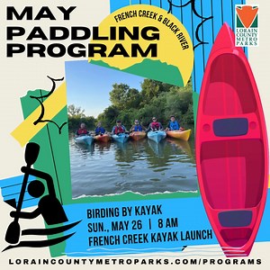Join us for Birding by Kayak from the French Creek Kayak Launch to the heronry. Guides will take you downstream to the heronry and back upstream to the launch while helping you to identify birds and other wildlife! Registration is required and includes kayak, paddle, life jacket, and whistle. Previous kayaking experience highly recommended. Register at https://tinyurl.com/LCMP-Paddling-Programs | Lorain County Metro Parks