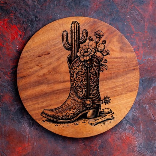 Western Cowboy Boot Engraving SVG, Floral Cactus Laser File (digital Download) - Etsy