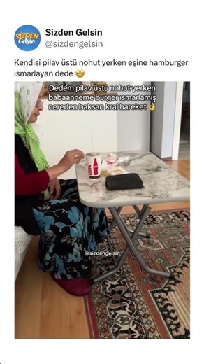 Grandpa ordering a hamburger for his wife while eating his own rice with chickpeas 🤩