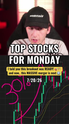 TOP 3 STOCKS FOR MONDAY 7/20/26 TRADING DAY WATCHLIST I warned you of the bag holder creator.. and of this massive breakout we BANKED on Friday! Now, let’s do it again tomorrow. Want my full watchlist and to watch these trades and others in real-time? Claim your 7 day free trial! What stocks are you looking to trade tomorrow? #howtotrade #daytrading #investing #stockstowatch #momentum