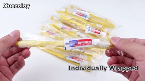 Disposable Toothbrushes with Toothpaste,500 Pack Yellow Hollow Individually Wrapped Disposable Travel Toothbrushes Kit in Bulk for Homeless,Nursing Home,Hotel,Charity