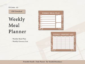 Weekly Meal Calendar, Weekly Menu, Grocery List, Meal Prep, Meal Plan, Instant Download, PDF, Letter, Organic Color Pallet - Etsy UK