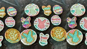 Striped Sugar Cookies! I made these cookies for Easter, but you can use the same concept and design for any holiday or occasion. This is just sugar cookie dough that I colored with some food gel you can find the recipe for my sugar cookies on my YouTube channel or on mywebsite: neuroticmombakes.com. | Neurotic Mom