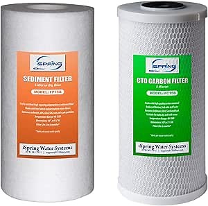 iSpring F2WGB21B Whole House 4.5"x10" Water Filtration High Capacity Sediment and CTO Carbon Block Water Filter Replacement Cartridge Pack Set, Model: WGB21B
