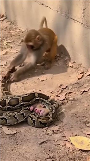 Brave Monkey Attacks Giant Python Nonstop to Save Its Baby 🐒🐍