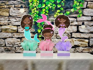 African American Mermaid | Mermaid Baby Shower | Under the Sea Theme Birthday | African Afro Mermaid Centerpiece Party Decoration SET OF 3 - Etsy