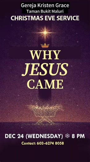 Many people associate Christmas with many things: presents, Christmas trees, snow, and carols. For Christians, a man called Jesus the Nazarene defined this special day. However, everyone has a question to this association: why must He come? This December, we want to invite you to explore the answer to this question at our Christmas Eve service. Through a set of programmes like choir performance, a short skit, and a Christmas sermon by Rev Low Teck Wah. So, come and join us on 24 December, at 8pm