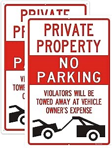 2 Pack Private Property No Parking Sign, Violators Will Be Towed Away at Vehicle Owner's Expense Warning Sign, 12 x 18 Inches Reflective Rust-Free Aluminum, Easy Mounting, UV Protected, Durable Ink