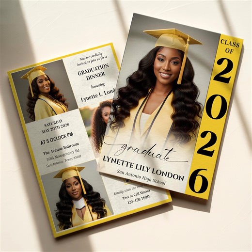 Yellow Graduation Invitation, Editable Class of 2026 Grad Invite, Senior Photo Announcement Card (digital Download, Canva Template) - Etsy