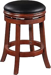 Benjara Sabi 24 inch Swivel Counter Stool, Solid Wood, Faux Leather
