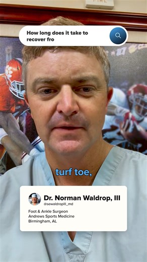 How long does it take to recover from turf toe? Norman E. Waldrop, III, MD, Andrews Sports Medicine & Orthopaedic Center, Birmingham, AL, answers commonly asked questions. (4/4) #TurfToe #Football #NFL | Arthrex