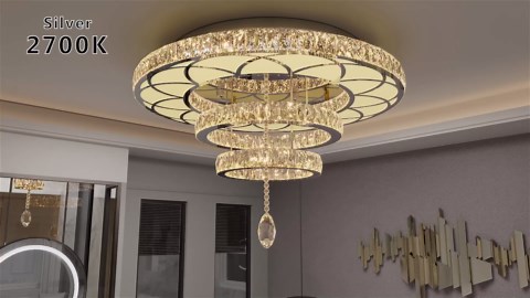 Flashing God Dia 12" Crystal Mini Chandelier Crystal Gold Ceiling Light Fixtures LED Flush Mount Ceiling Light for Living Room Bedrooms Dining Room Dimmable 2700k 4500k 6000k