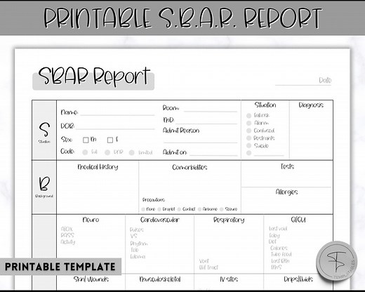 SBAR Nurse Report Sheet, Nurse Brain Sheet, ICU Nurse Report, RN Nursing, New Grad, Sbar Brain Sheet, Patient Assessment, Printable Template - Etsy