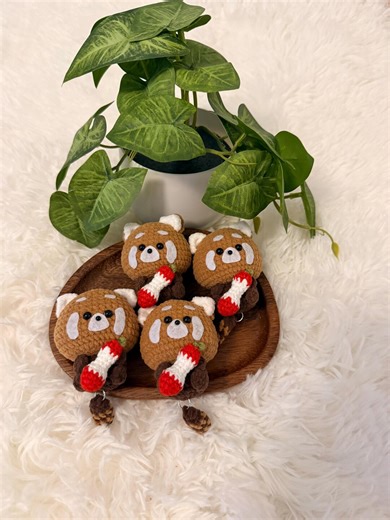 Crocheted Red Panda Keychain – Amigurumi Bag Charm With Apple Detail - Etsy