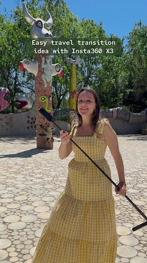 Easy travel transition video trick with @insta360_official X3 🙌 АD Filming: 1. Attach a bullet time accessory to your X3 camera (bullet time stick or string) 2. Select Bullet Time mode on your camera 3. Spin it above your head in different locations. Editing (easy option): 1. Open Insta360 app and go to Stories - Bullet Time Mix. 2. Click “Use this theme” and add all your bullet time videos. The AI will find the highlights and create a video for you 💫 Editing (advanced option - if you want to 