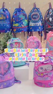 Drawstring Backpack for Kids Girls, Cute Cartoon Mermaid Waterproof Drawstring Bag String Swim Gym Sports Beach Bag with Shoes Compartment and Wet Proof Pocket