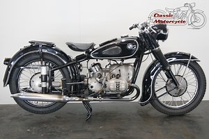 Classic Motorcycle buy and sell vintage motorcycles. more details https://www.classic-motorcycle.com Manufacturer: BMW Model: R51/3 Year: 1953 Displacement: 494 cc Cylinder: 2 - transverse Engine type: 4-stroke / ohv Bore / Stroke: 68 x 68 mm Power: 24hp @ 5.800 rpm Compression Ratio: 1 : 6.3 Weight: 190 kg Top Speed: 140 km/h Frame number: 531654 Engine number: 535128 In 1948, BMW's postwar motorcycle production recommenced with the R24 single but it would be another 12 months before a twin-cyl