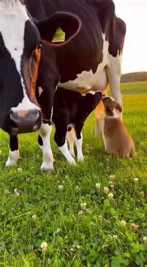 Purest Moment: Puppy and Calf Bonding with Mama Cow 🐮✨ #shorts #capybops #aivideo