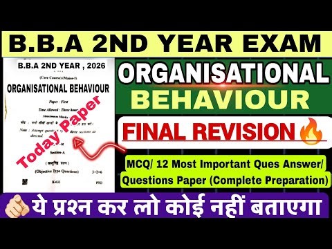 Organisational Behaviour Important Questions Bba 2nd year 2026 | Organisational Behaviour imp ques