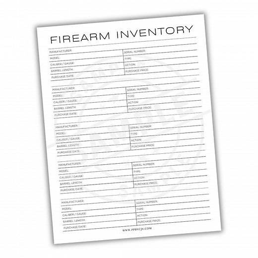 Firearm Inventory Printable Template | Gun Collection Log | Firearms Record Keeper | Shooting Gear Tracker | Instant Digital Download - Etsy