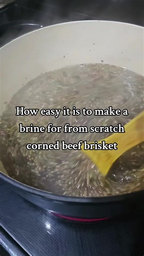 Here's a brine recipe for brisket to make your own corned beef brisket. Brine 1 cup pickeling spice ½ cup kosher salt 1 tbsp curing salt/Prague powder Dilute these ingredients in a pot with water and bring to boil. Let boil for about 5 minutes and then turn heat off. Let sit for an hour to allow spices to bloom. Cool water with ice and/or cold water. Add to container and submerge brisket. Store in refrigerator for 7 days. Remove, rinse, season without salt and cook how you would like for delicio