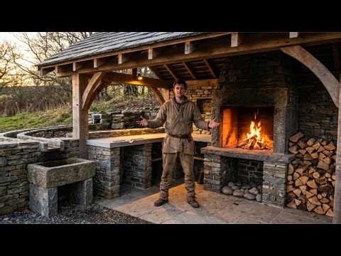 STONE AGE Outdoor Kitchen Build (ASMR) | Dựng bếp ngoài trời thời ĐỒ ĐÁ