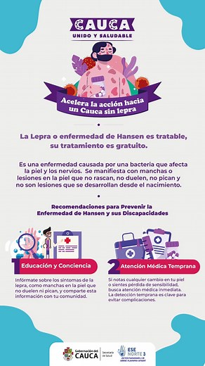 🧬 Lepra (Enfermedad de Hansen): informarse es cuidarse 👀 La detección temprana es clave: Un diagnóstico oportuno evita complicaciones, discapacidades y secuelas. Además, una persona que inicia tratamiento deja de ser contagiosa, por lo que el control médico protege a la familia y a la comunidad. #EseNorte3 #Lepra
